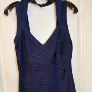 Herve Leger navy blue v neck bodycon mini dress, size L, good condition